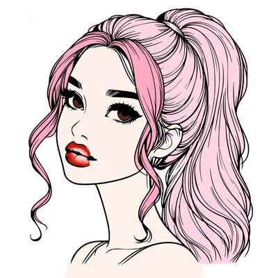 realistic girl with a ponytail on her hair and lips