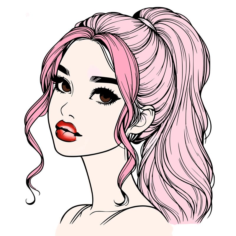 realistic girl with a ponytail on her hair and lips
