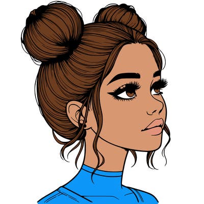 realistic girl with buns on the top of her head