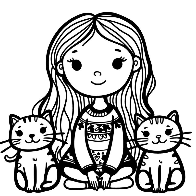 girl with 2 cats