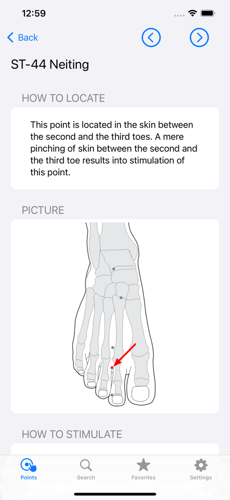 Acupressure: Heal Yourself - Diagram and instructions for locating the ST-44 Neiting acupressure point on the foot.
