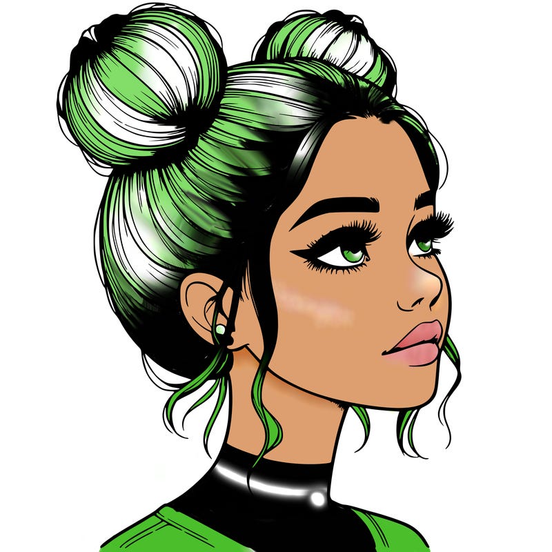 realistic girl with buns on the top of her head