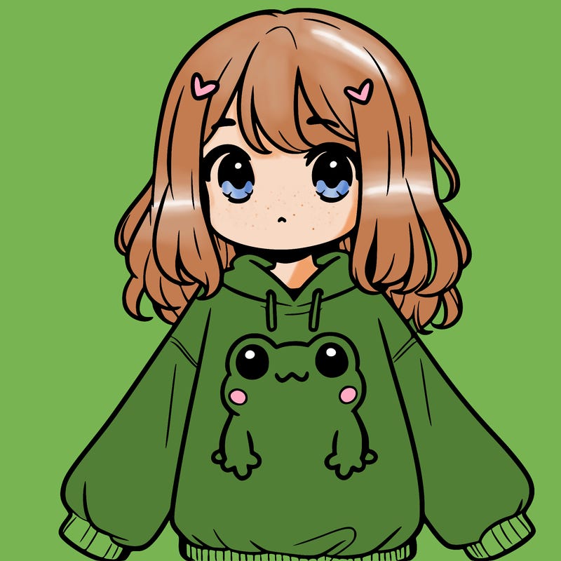 girl wearing frogging sweatshirt
