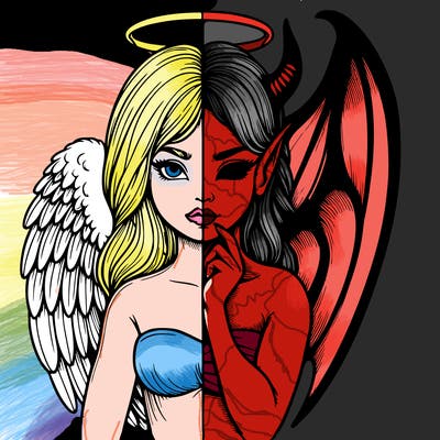 realistic angel half demon