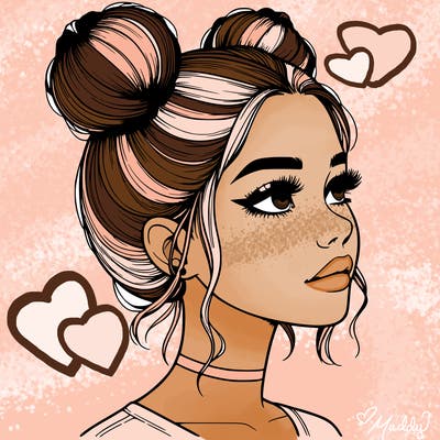 realistic girl with buns on the top of her head