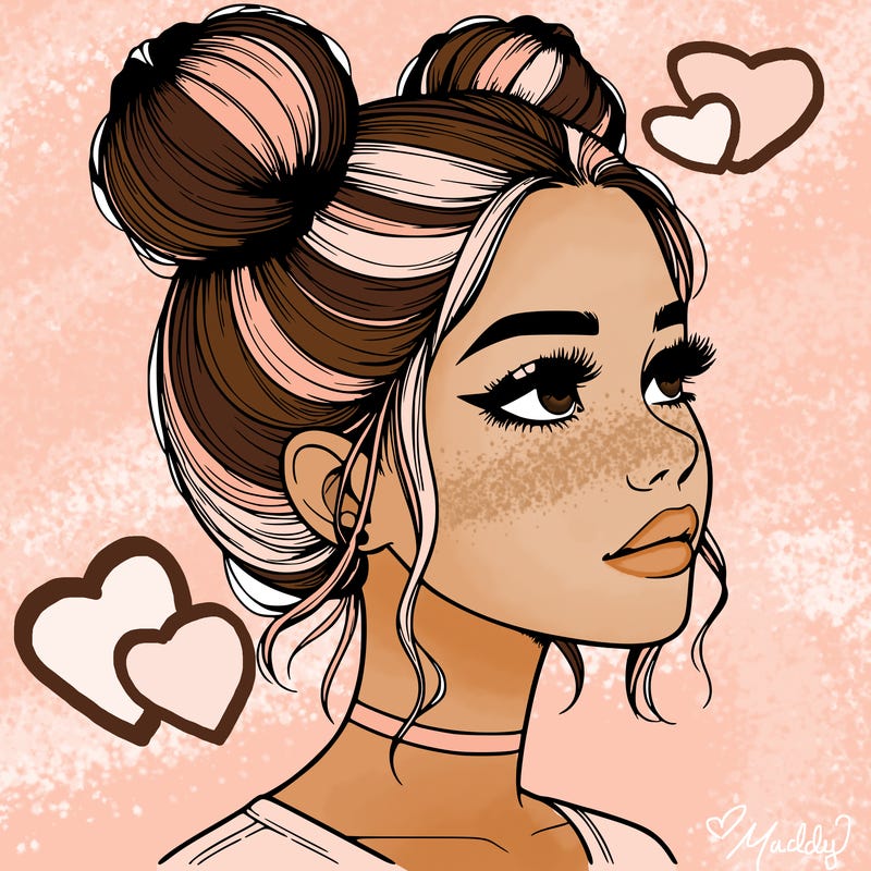 realistic girl with buns on the top of her head