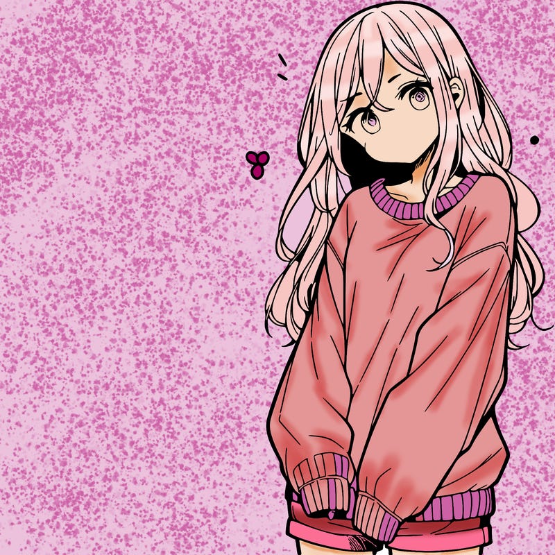 manga teen girl  in a sweater and baggy pants