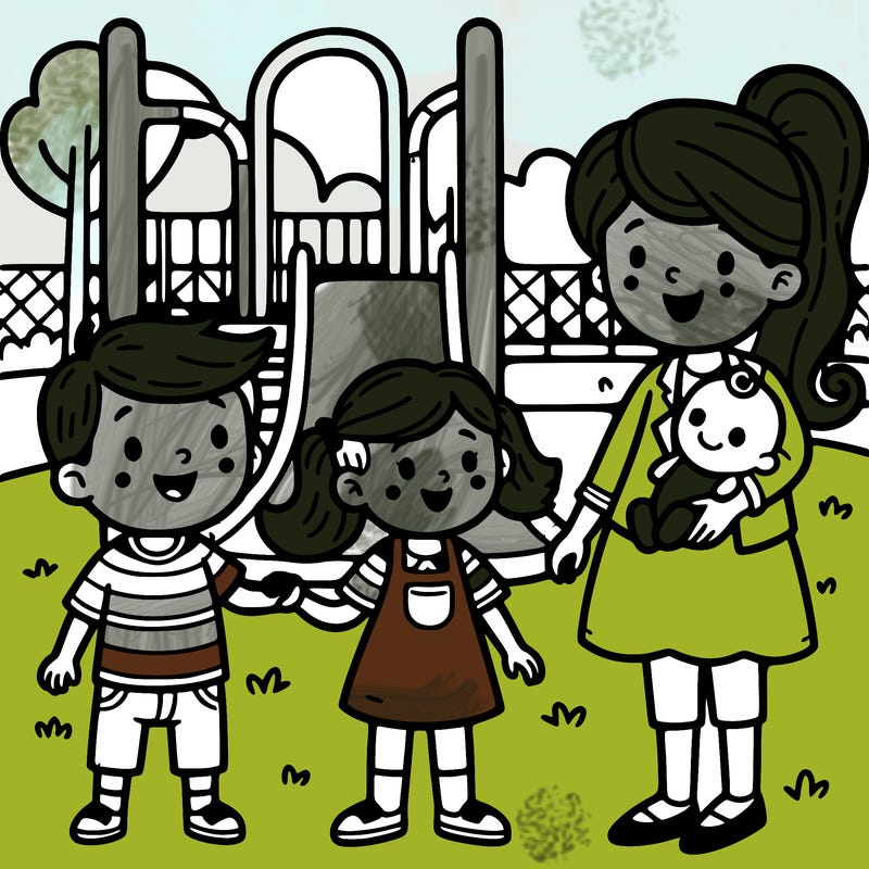 mummy at the playground withtwo kids and baby girl