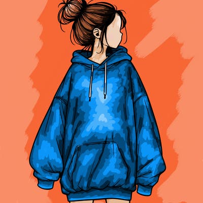 realistic girl with a oversized sweatshirt on and a bun