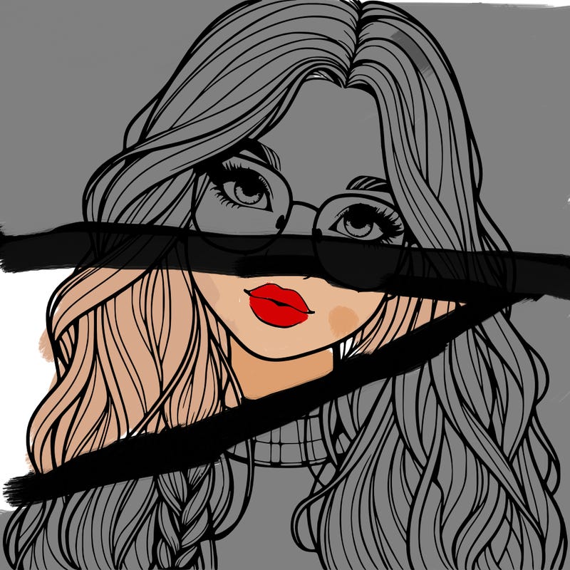 girl with long hair and freckles and glasses realistic