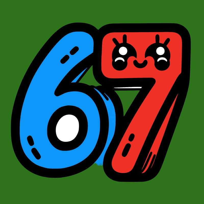 the numbers 67