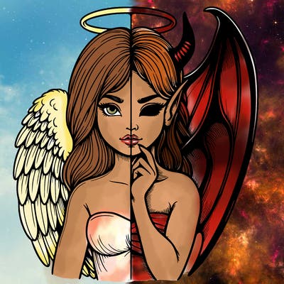 realistic angel half demon