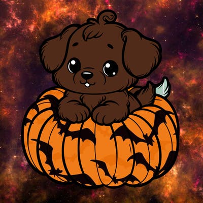 cute little puppy in a pumpkin