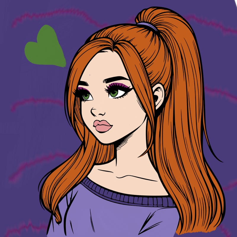 realistic girl with a high ponytail