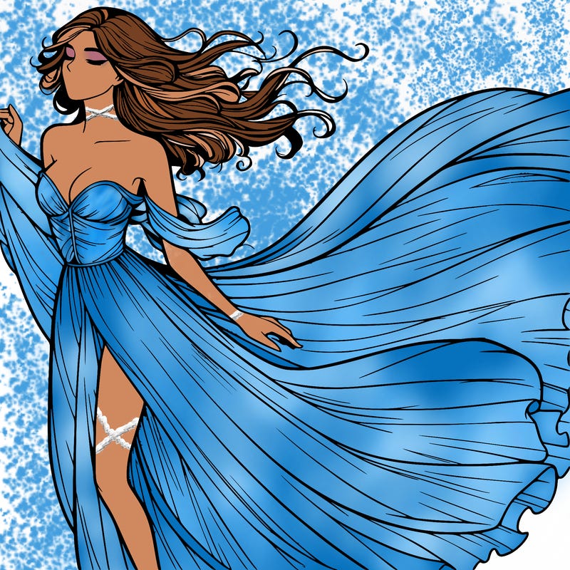 realistic woman in dress flowing the the wind