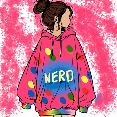 realistic girl with a oversized sweatshirt on and a bun