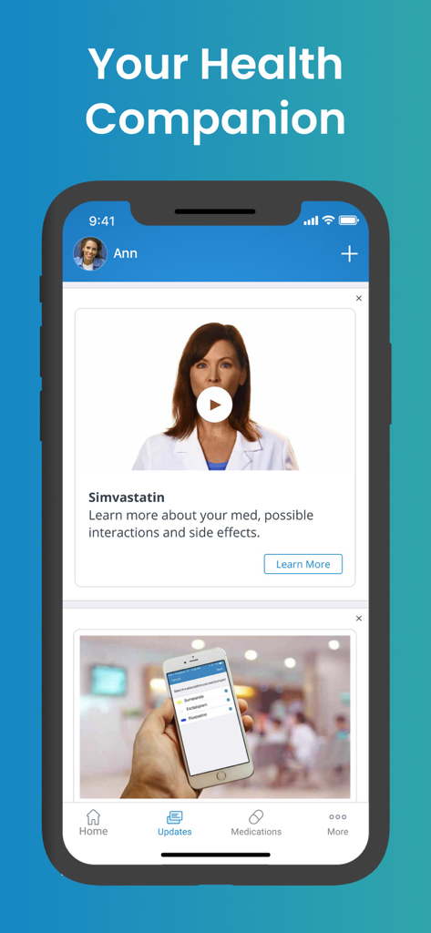 Medisafe Medication Management - Medisafe-App-Oberfläche zeigt Informationen über Medikamentenwechselwirkungen und gesundheitsbezogene Bildungsinhalte.
