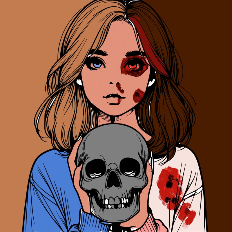 realistic girl holding a skull