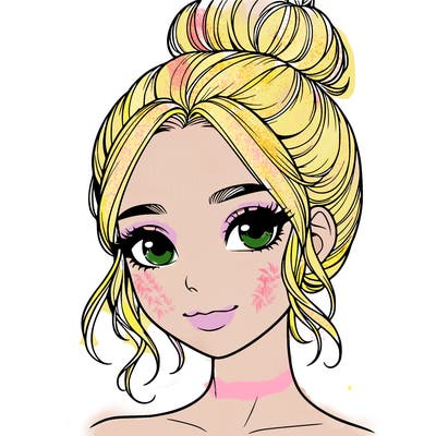 realistic pretty girl with hair in bun