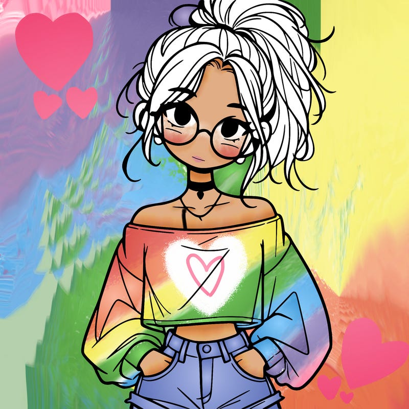 girl with a messy ponytail glasses a baggy crop top and jean shorts