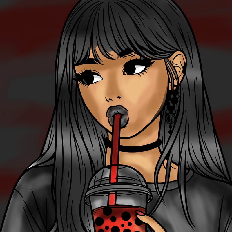 aesthetic realistic girl drinking boba