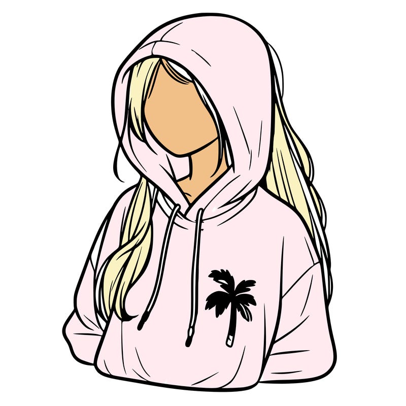 pink palm puff hoodie on realistic girl