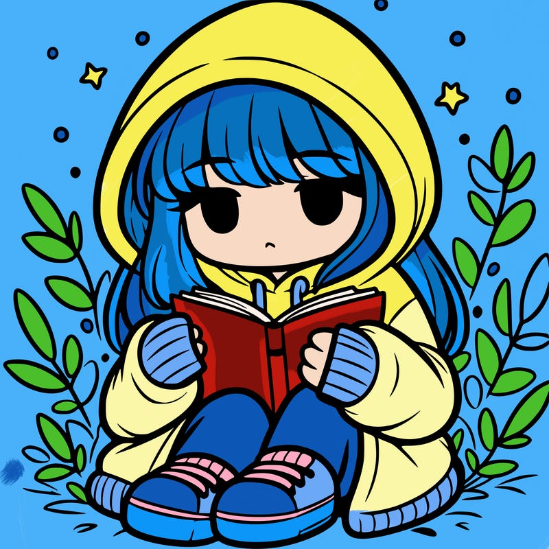 girl in oversized hoodie reading a book