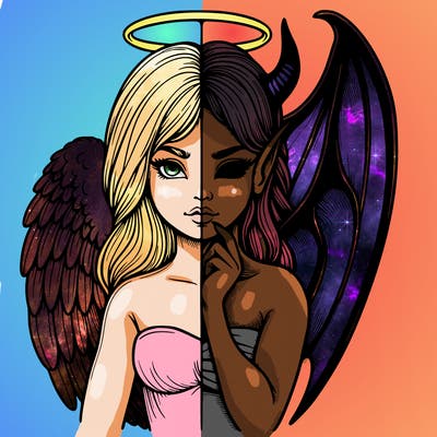 realistic angel half demon
