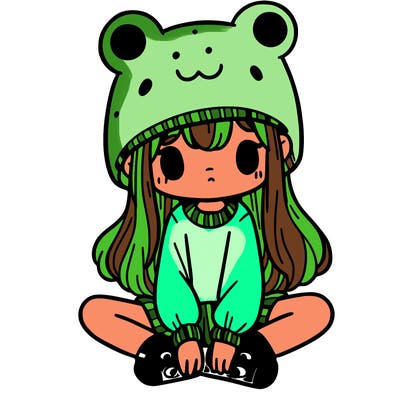 a girl wearing a frog hat and some frog socks