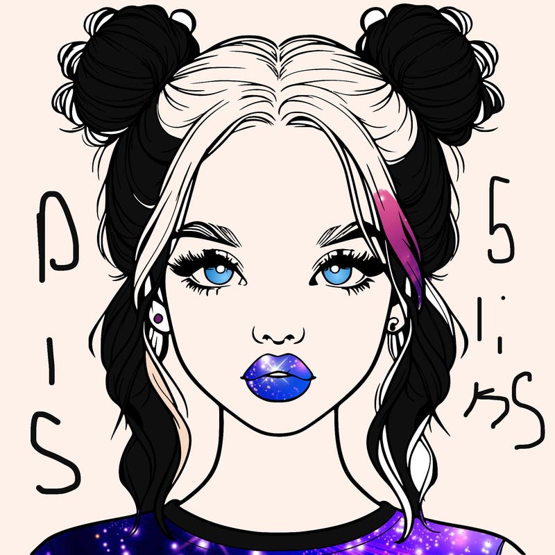 realistic girl with two buns in hair and lips
