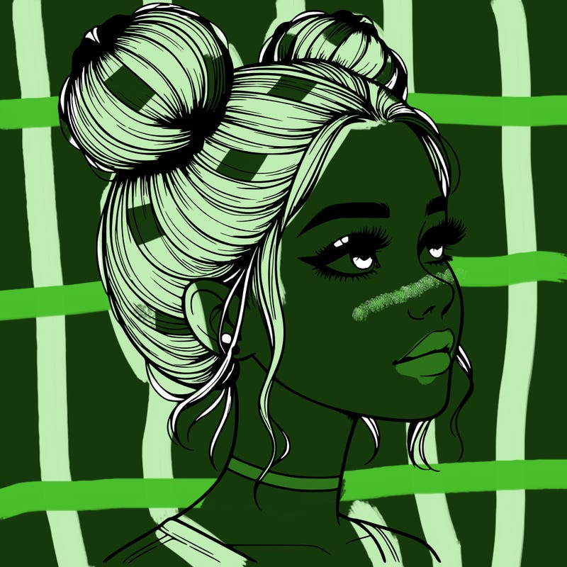 realistic girl with buns on the top of her head