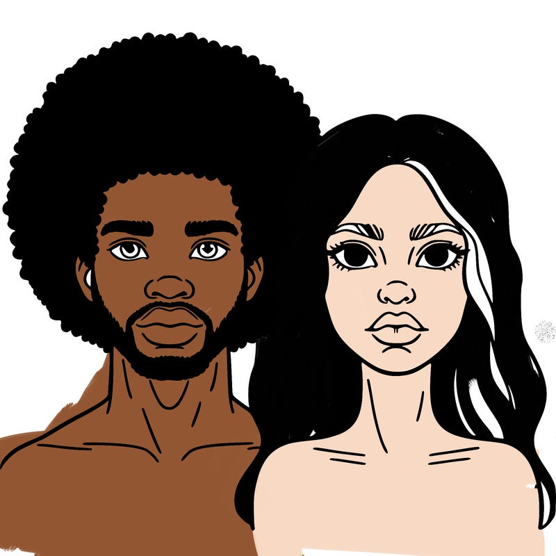 african american man with afro and big lips with american indian women with green eyes