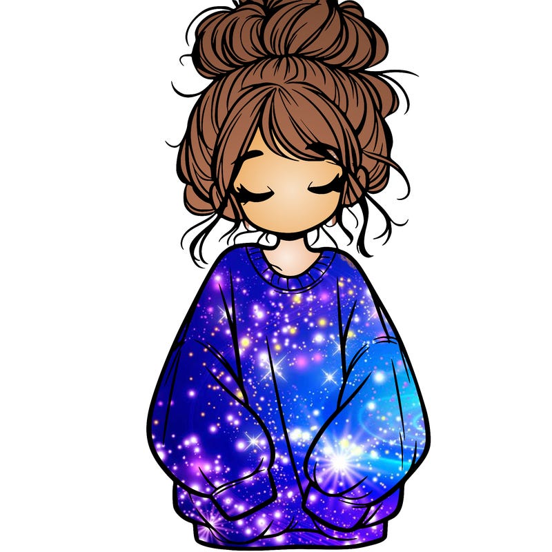 girl with baggy sweatshirt and messy bun