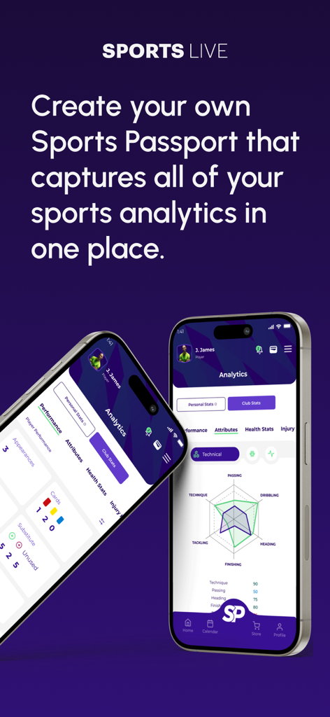 SportsPassport - SportsPassport app analytics dashboard displaying player performance statistics and skill charts