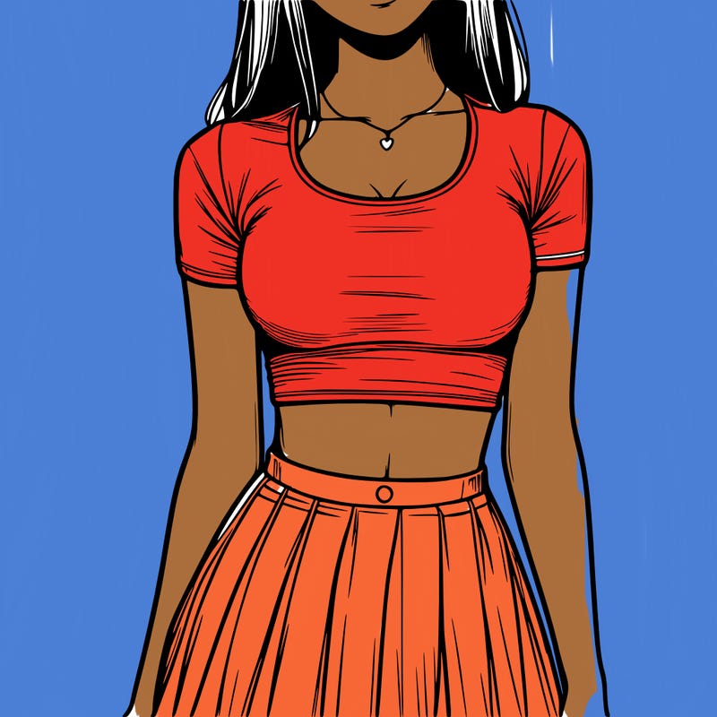 realistic girl wearing crop top and skirt