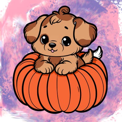 cute little puppy in a pumpkin