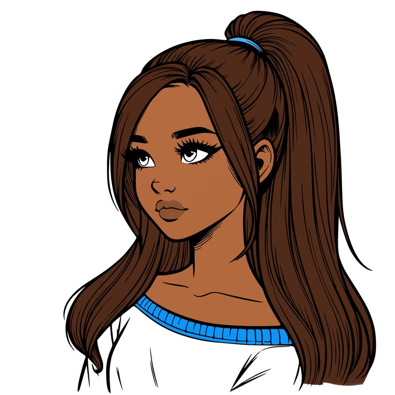 realistic girl with a high ponytail