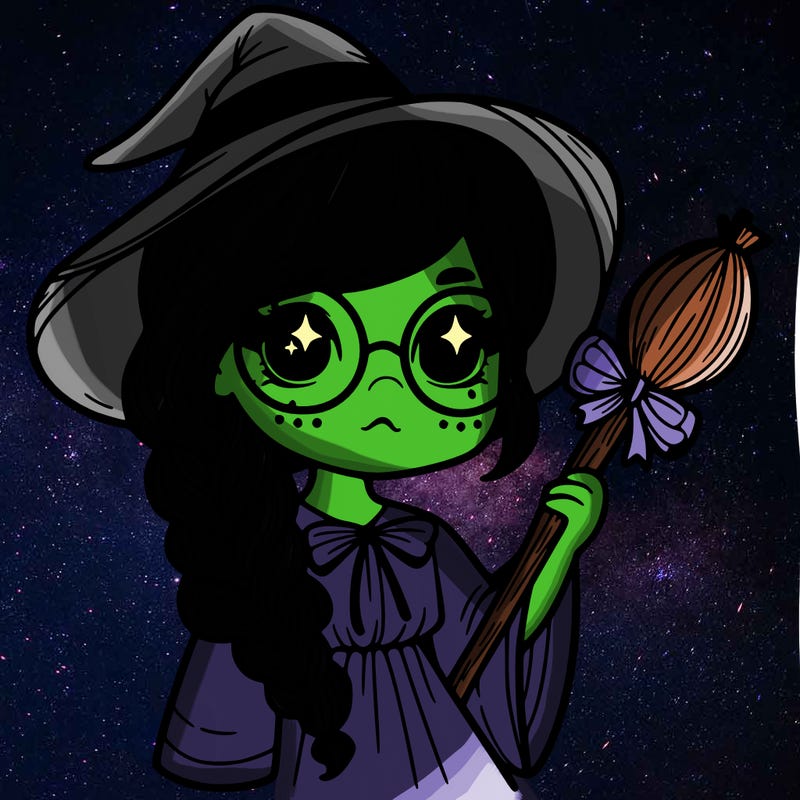 a witch with a braid and two glasses