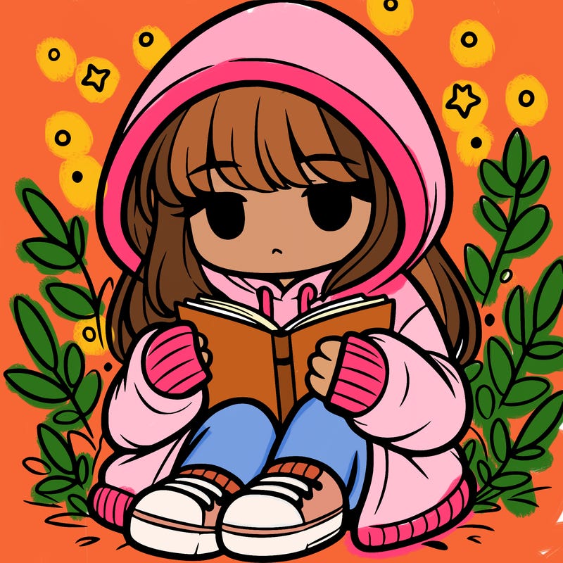 girl in oversized hoodie reading a book