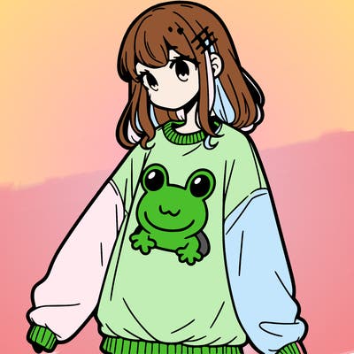 girl wearing frogging sweatshirt