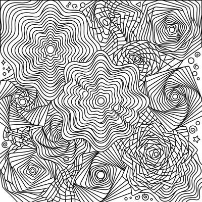Unleash your creativity with this captivating Op Art geometric patterns coloring page. Explore a world of swirling lines and optical illusions, designed to challenge and delight colorists of all ages.