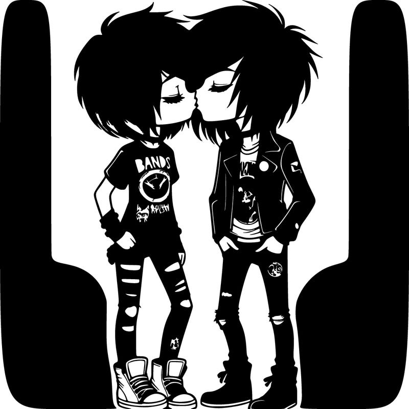 an emo girl kissing a emo boy