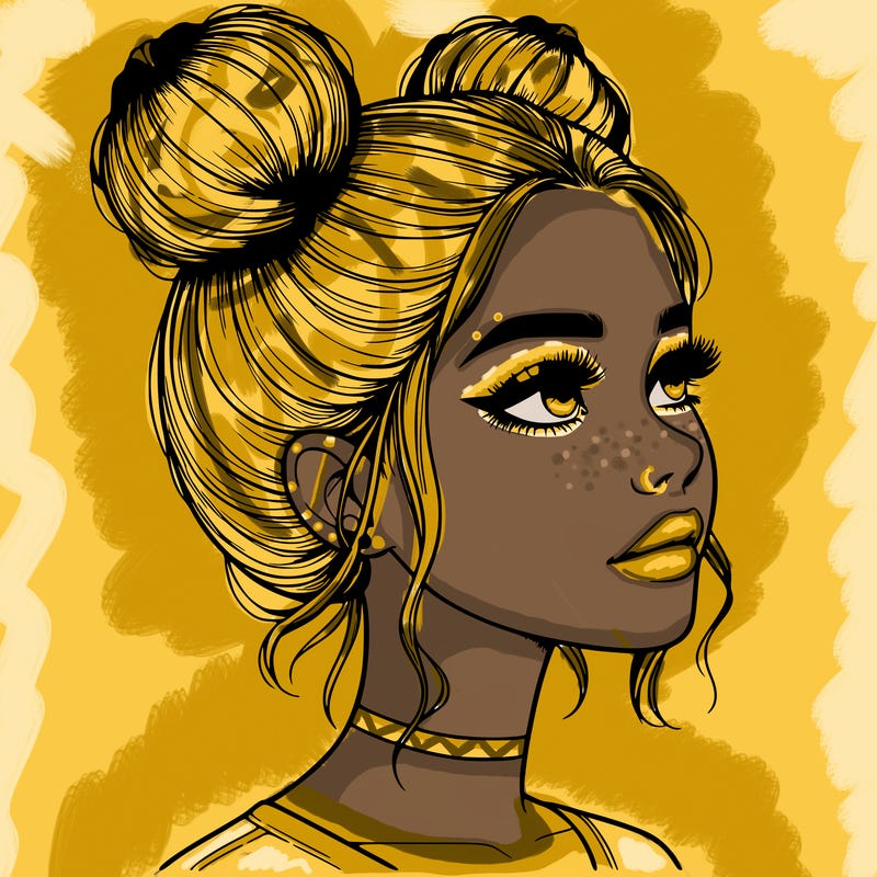 realistic girl with buns on the top of her head