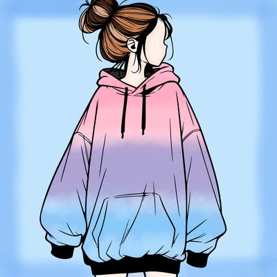 realistic girl with a oversized sweatshirt on and a bun