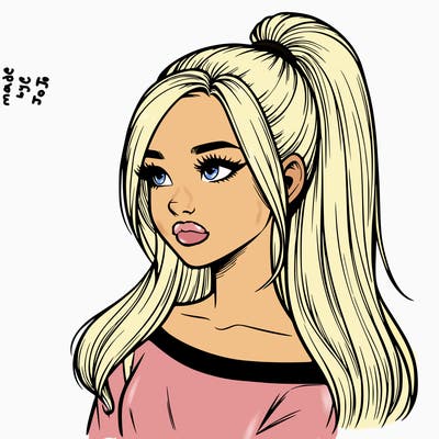 realistic girl with a high ponytail