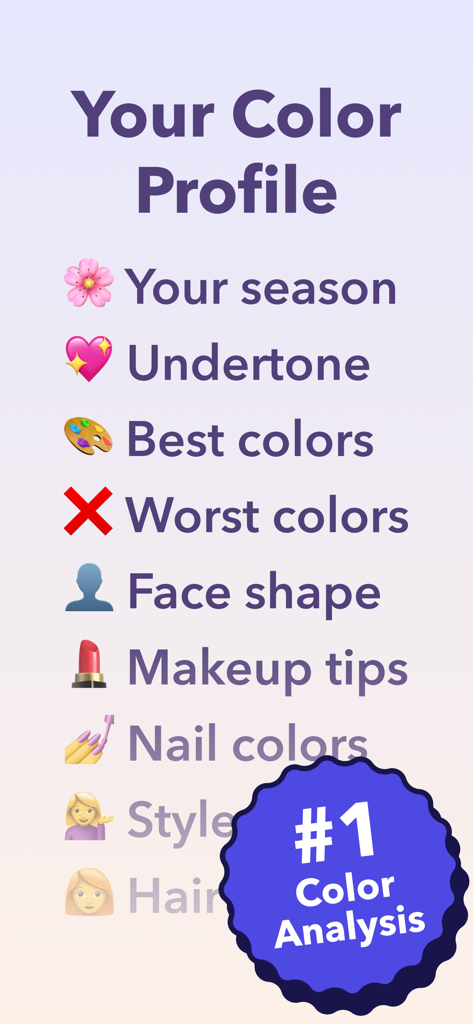 Color Analysis AI. - List of color analysis features including season undertone and makeup tips