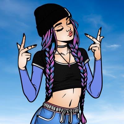 realistic teenage girl with braids and a beanie and crop top doing 🫶🏼