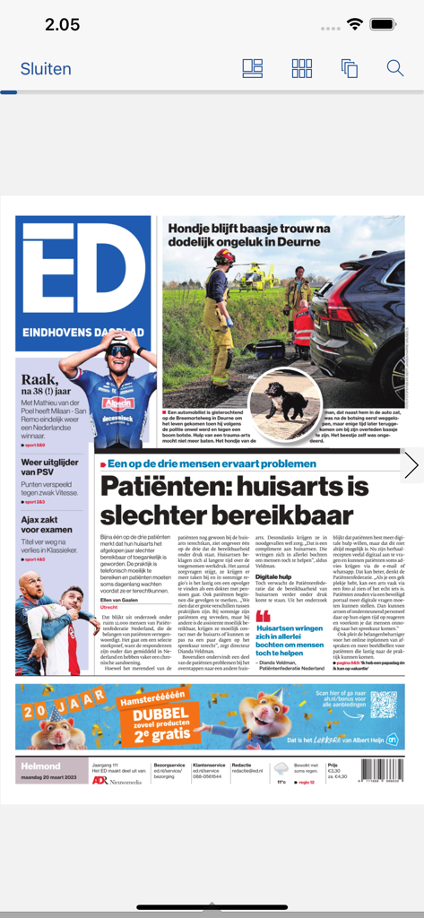 ED - Digitale krant - Digital replica of the Eindhovens Dagblad newspaper front page