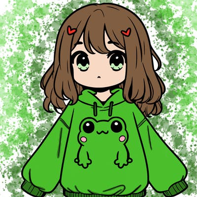 girl wearing frogging sweatshirt