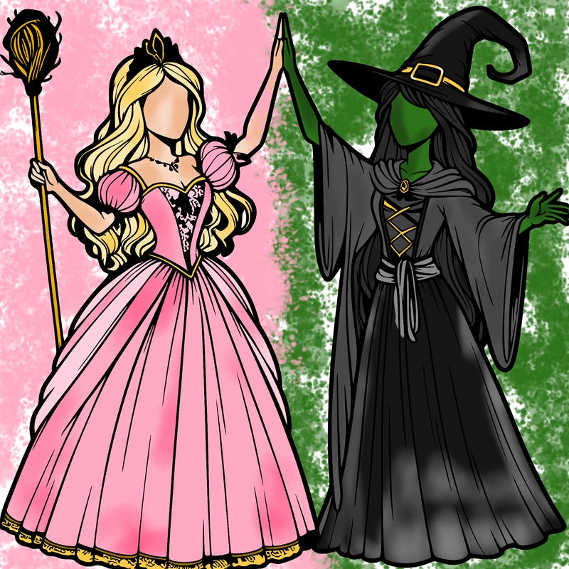 detailed realistic split of a princess and a witch